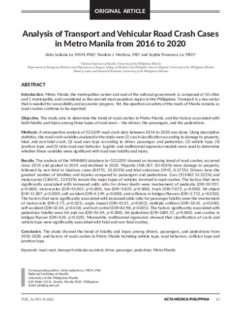 Analysis of Transport and Vehicular Crash Cases Using the .